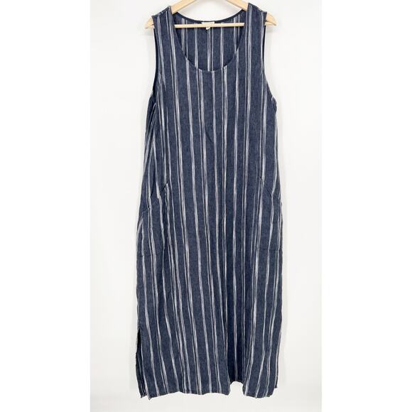 Garnet Hill Dresses & Skirts - Garnet Hill Tank Maxi Dress 100% Linen Blue White Stripe Plus Size 16 Pockets